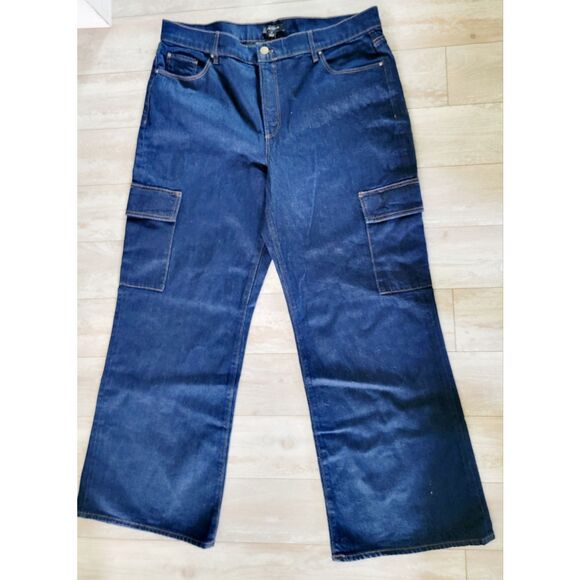 Ann Taylor 14 Wide Leg Cargo Jeans Denim Hi‎ Rise Pckts Dk Wash Size Large NWT - Picture 2 of 7